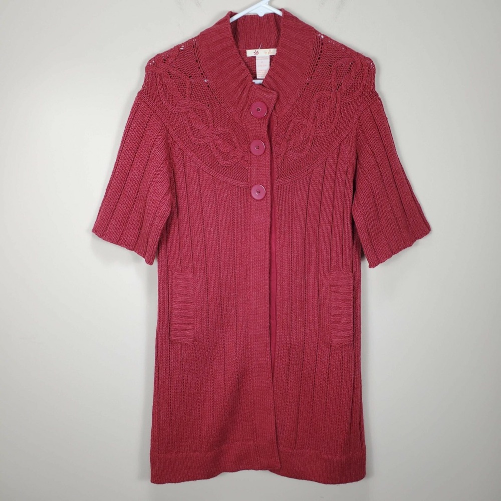 Tulle red pink 3 snap button long short sleeve knit long sweater womens L/XL